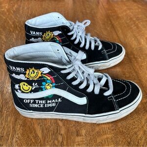 Vans Black and White High-Top Sneakers with Smiley Design